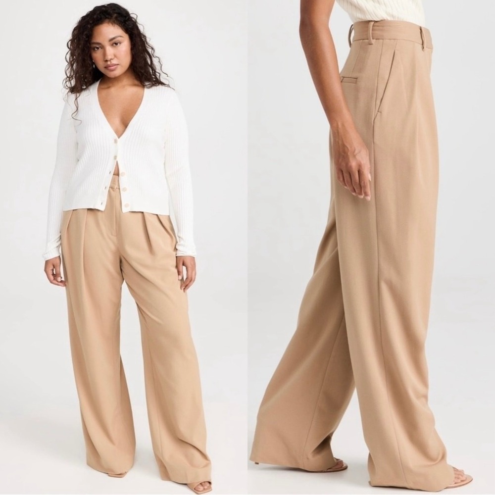 STAUD Luisa Camel Pleated Wide Leg Trouser Pants NWT Size 16 $345